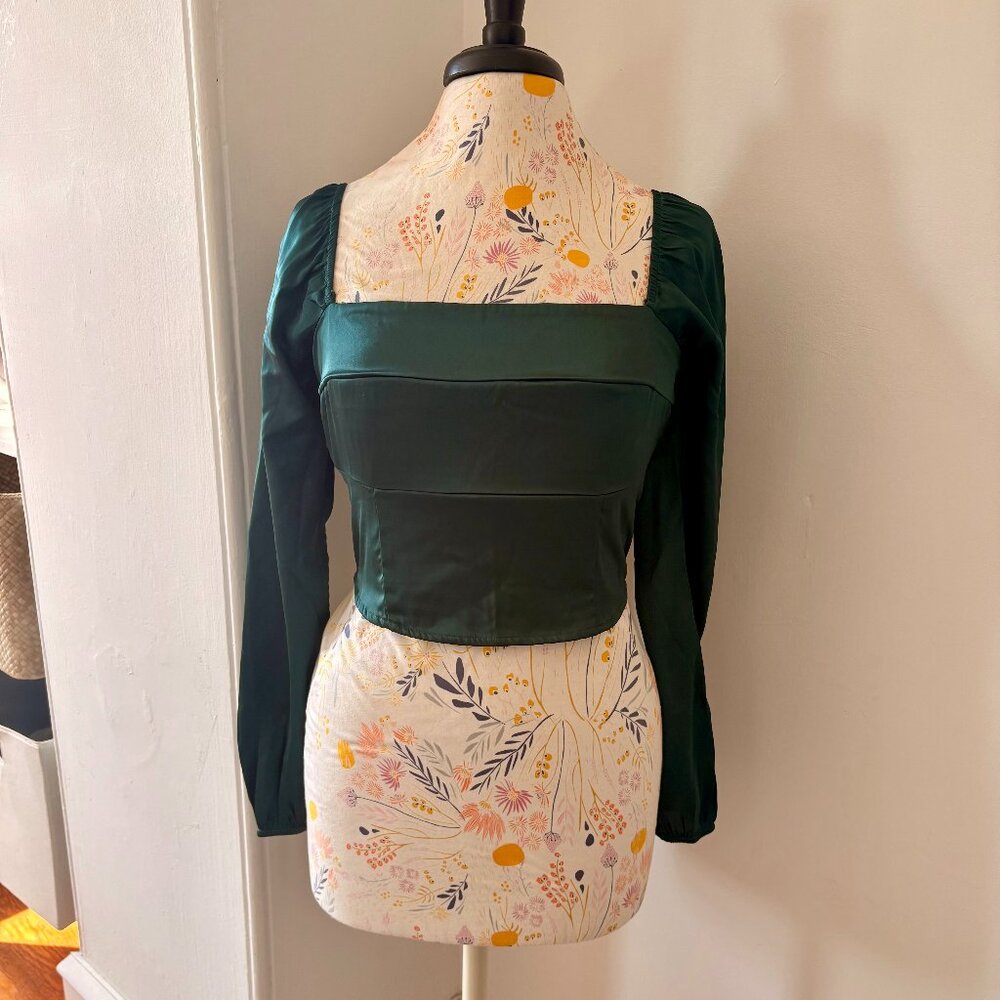 Hollister Emerald Green Square Neck Cropped Corset Top